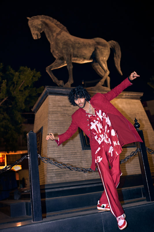 Red Holygrail Achkan Set