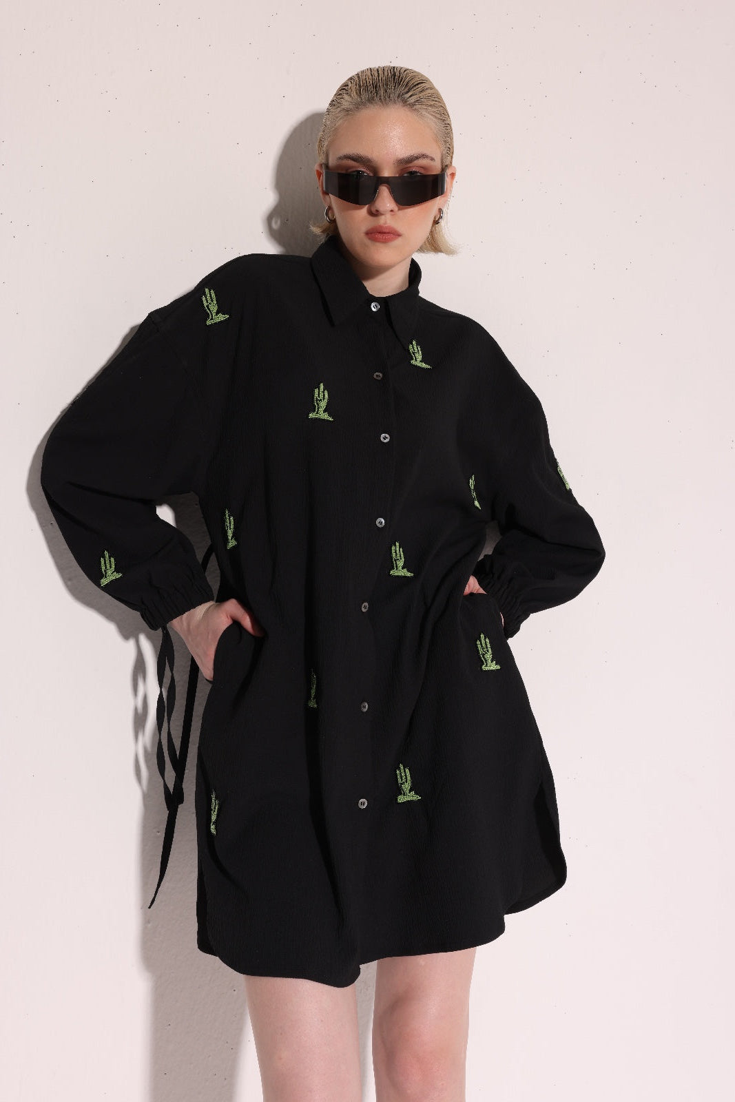 Black Cactus Shirt Dress