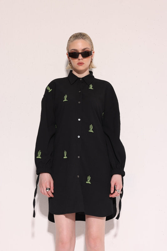 Black Cactus Shirt Dress