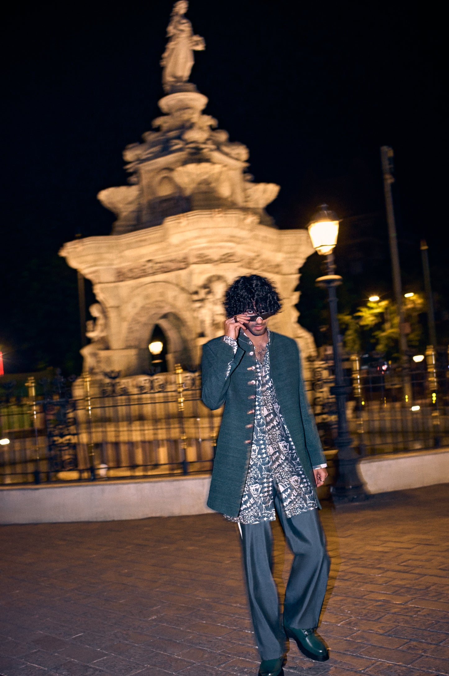 Green Scatter Achkan Set