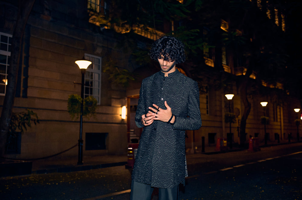 Green Zebra Achkan Set