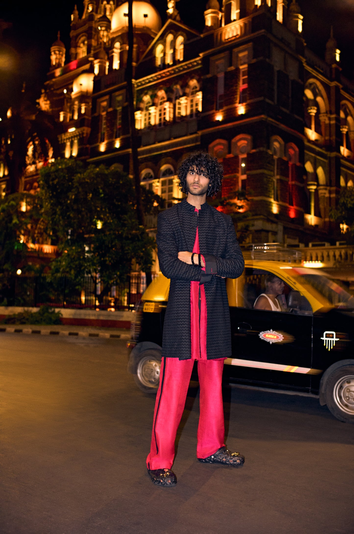 Black Chevron Embroidered Achkan Set