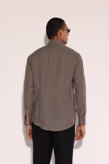 Cross-stitched Olive Green Shirt