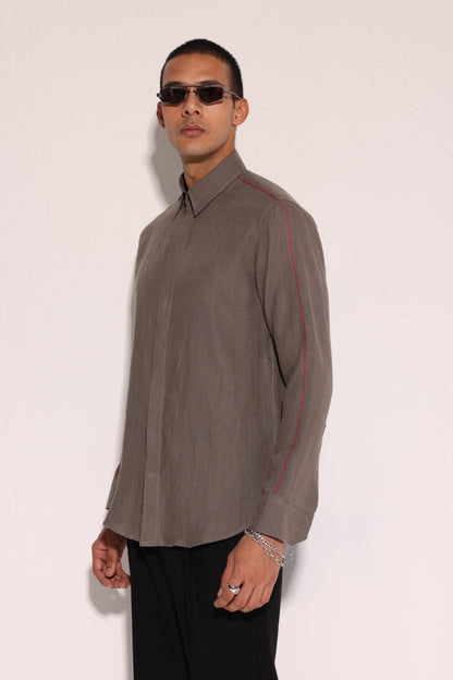 Cross-stitched Olive Green Shirt