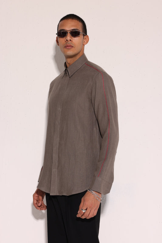 Cross-stitched Olive Green Shirt