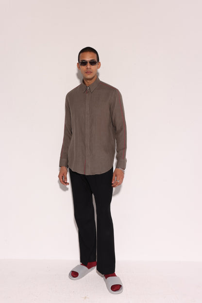 Cross-stitched Olive Green Shirt