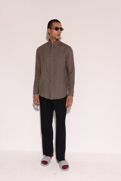 Cross-stitched Olive Green Shirt
