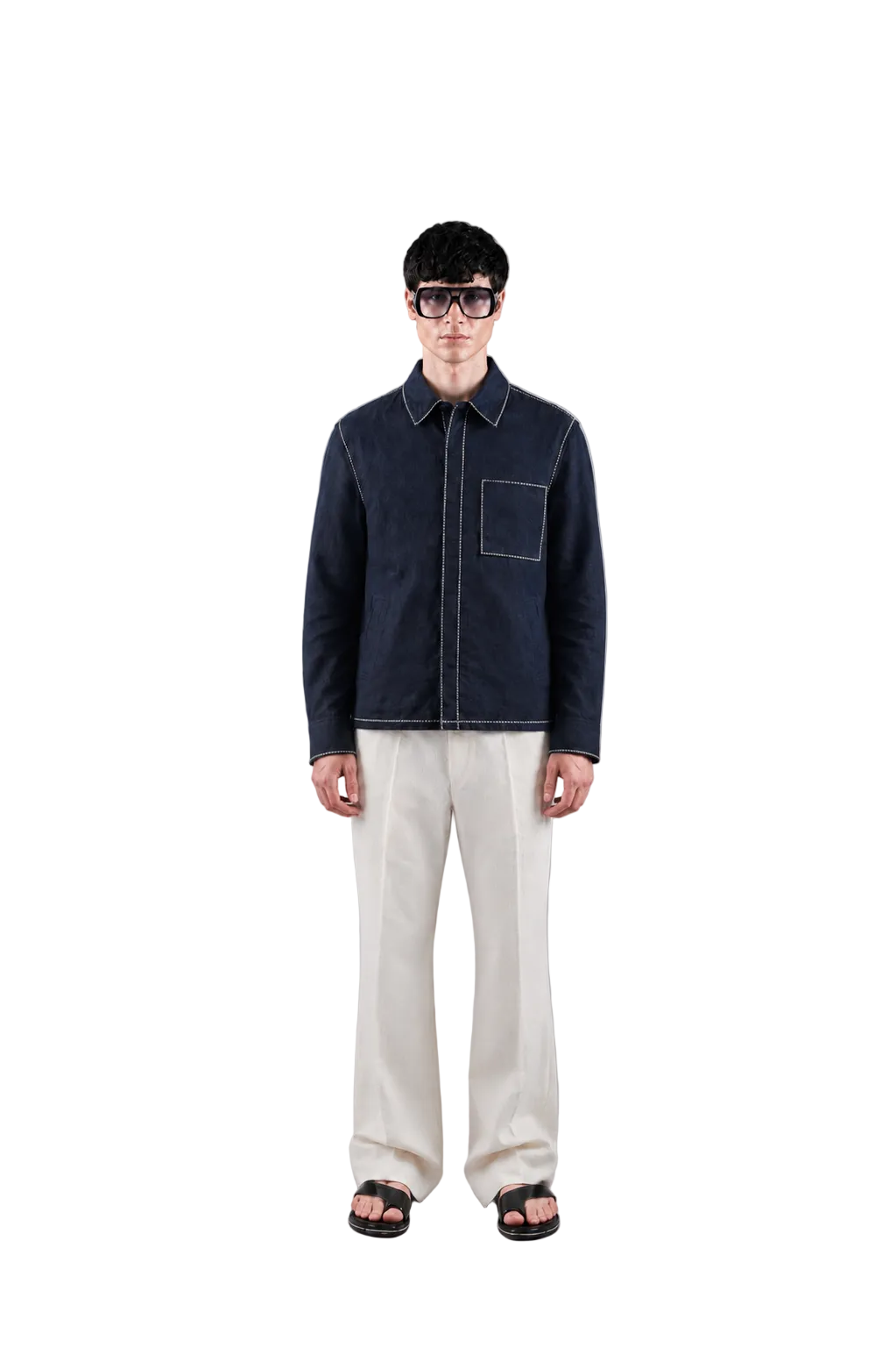 NAVY LINEN CROSS STITCH SHACKET