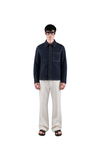 NAVY LINEN CROSS STITCH SHACKET