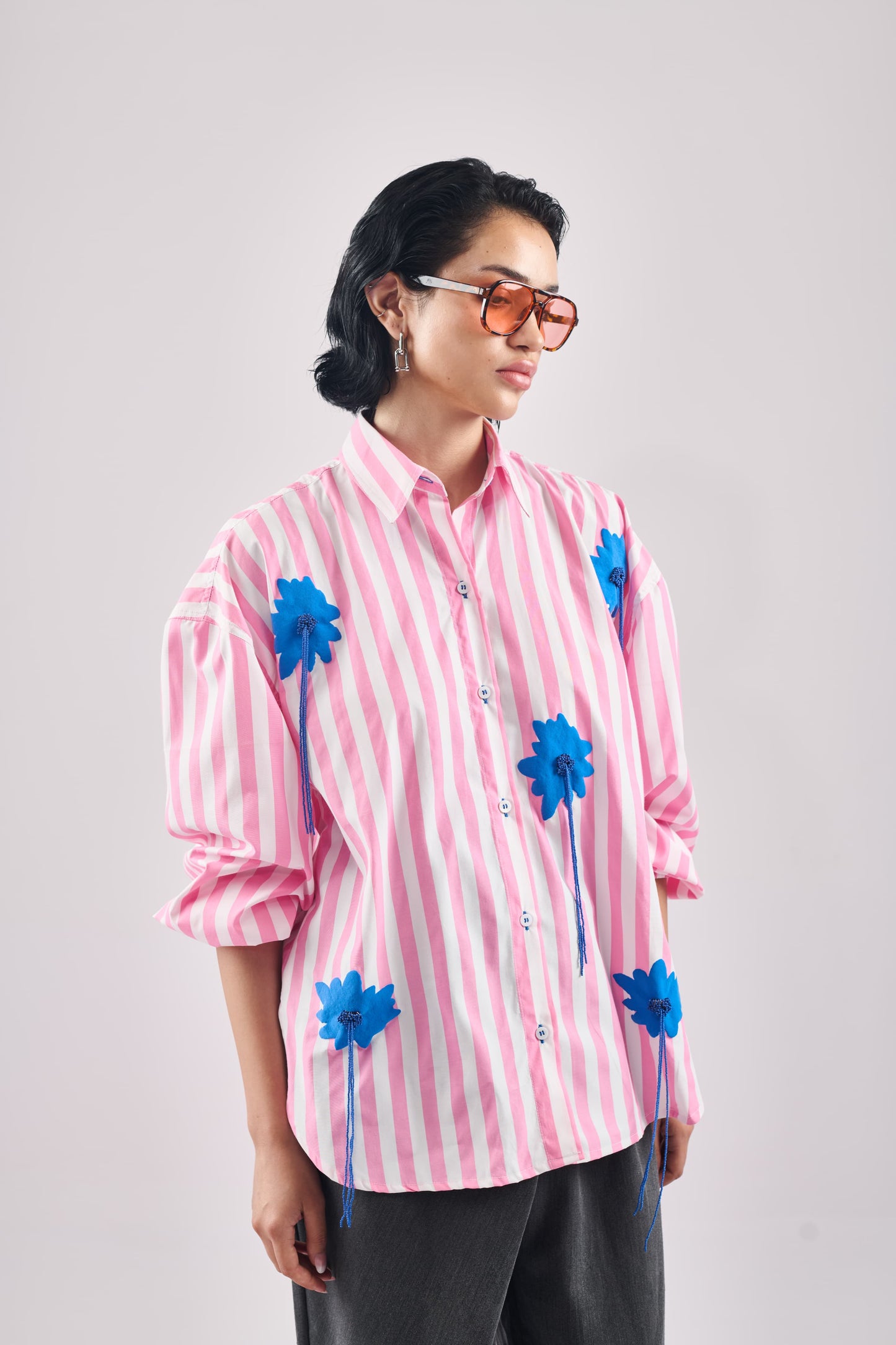 PINK STRIPE WITH BLUE BLOOM