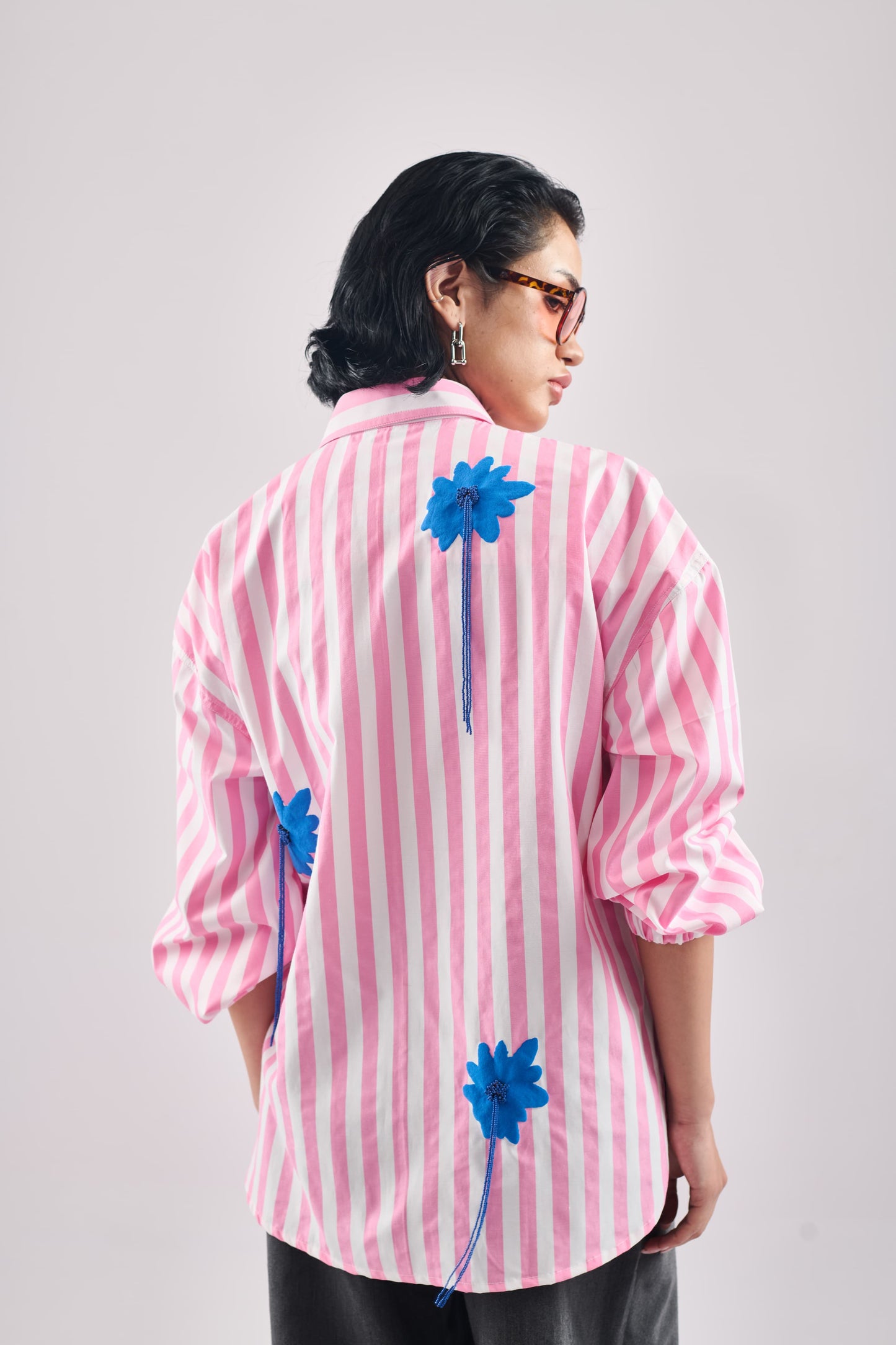 PINK STRIPE WITH BLUE BLOOM