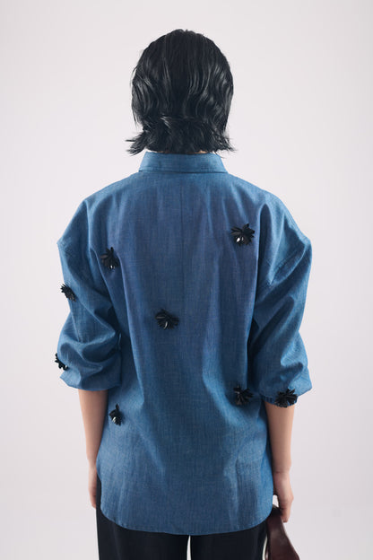 BACK FLORAL SEQUIN DENIM