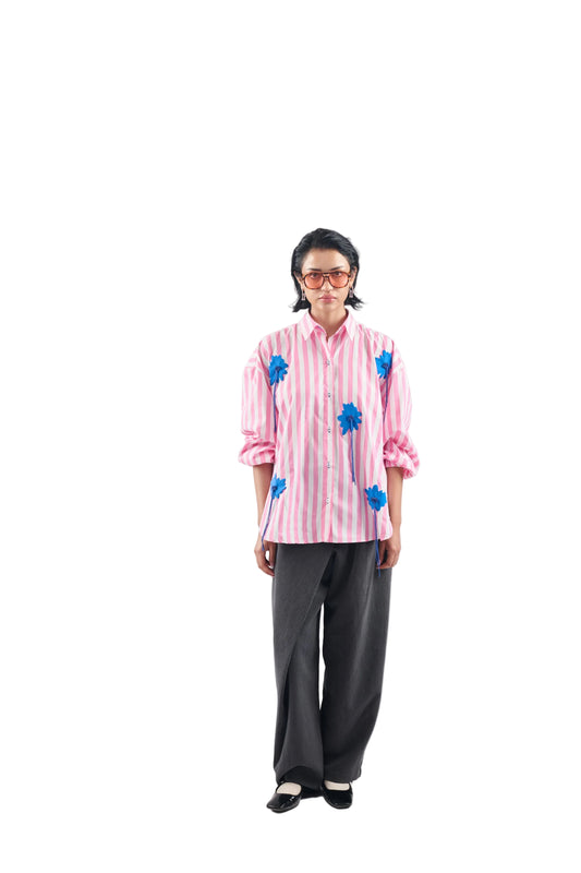 PINK STRIPE WITH BLUE BLOOM